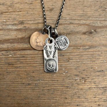 Sterling skull mini dog tag